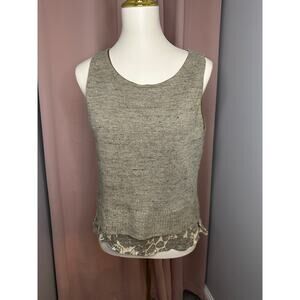 VTG Wim Neels Womens US L/46 Linen Silk Gray Sleeveless Top Silver Floral Italy